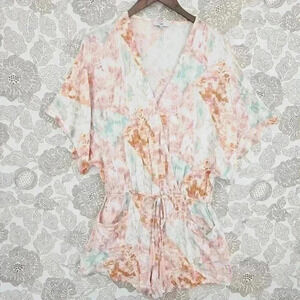Anthropologie Fate Tie-Dye Kimono Sleeve Wrap Romper M Pastel Multicolor